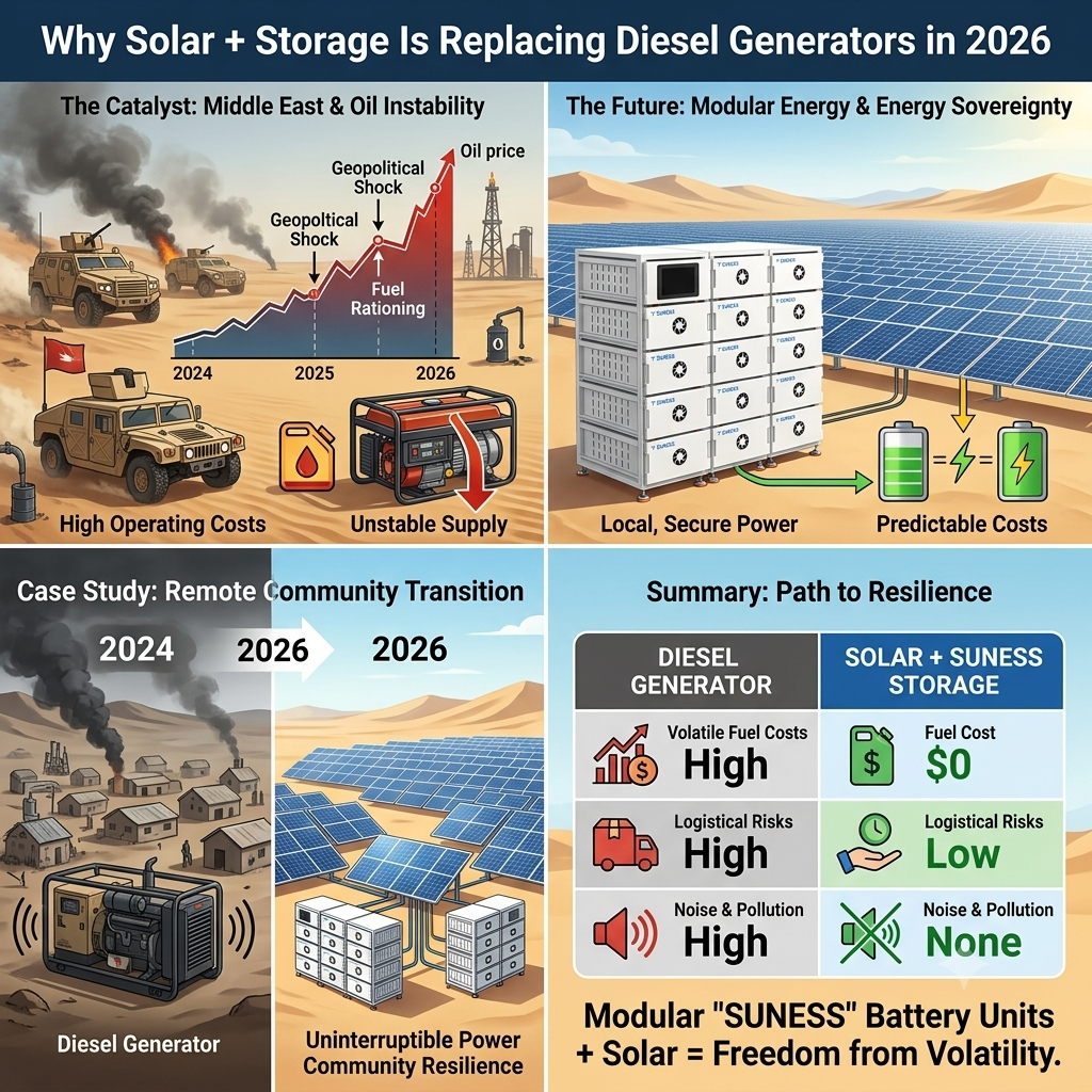 لماذا تحل شركة Solar + Storage محل مولدات الديزل في عام 2026
